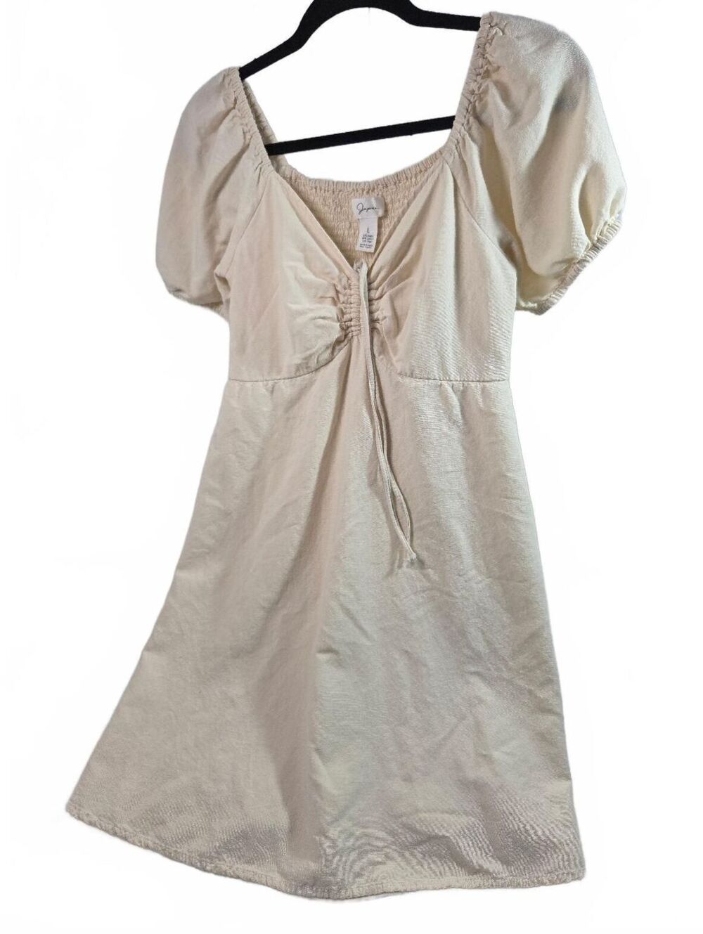 Japna Cream Puff Sleeve Dress Large Rayon Cotton Linen Blend